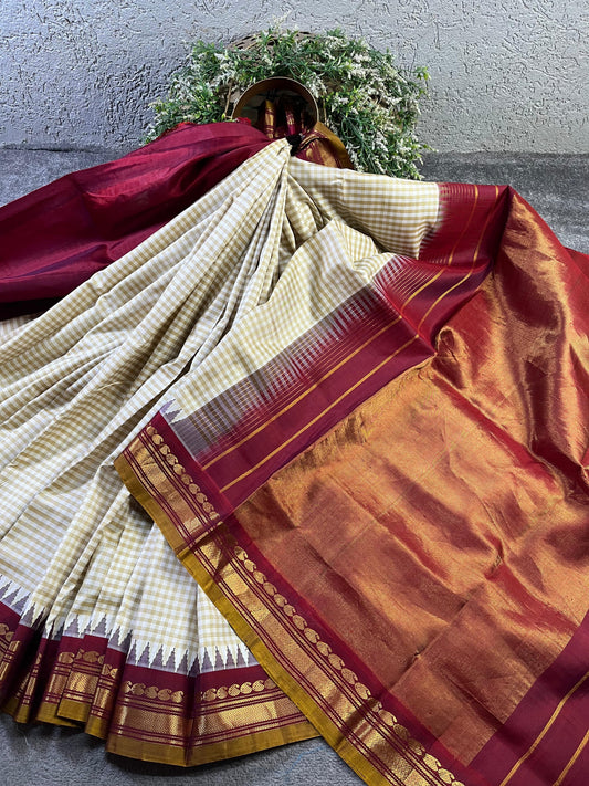 WHITE SILK PURE HANDLOOM GADWAL SAREE