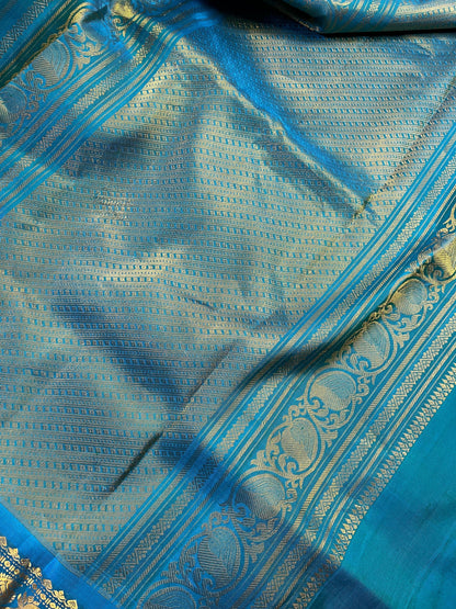 TEAL GREEN SILK PURE HANDLOOM GADWAL SAREE
