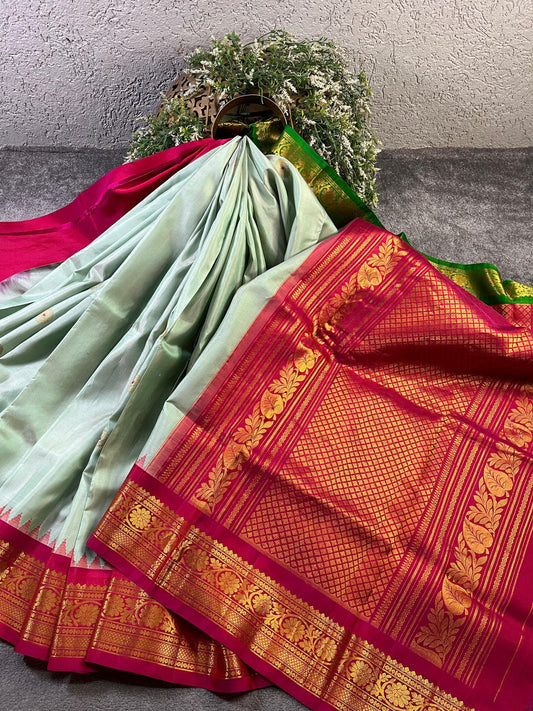 ICE BLUE SILK PURE HANDLOOM GADWAL SAREE