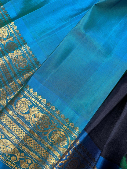 TEAL GREEN SILK PURE HANDLOOM GADWAL SAREE