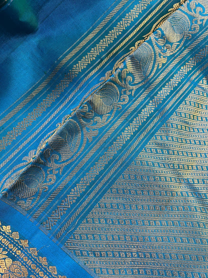 TEAL GREEN SILK PURE HANDLOOM GADWAL SAREE