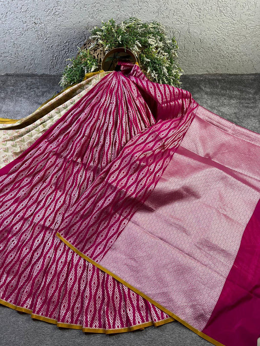 MAJENTA PINK SILK PURE HANDLOOM BANARASI SAREE