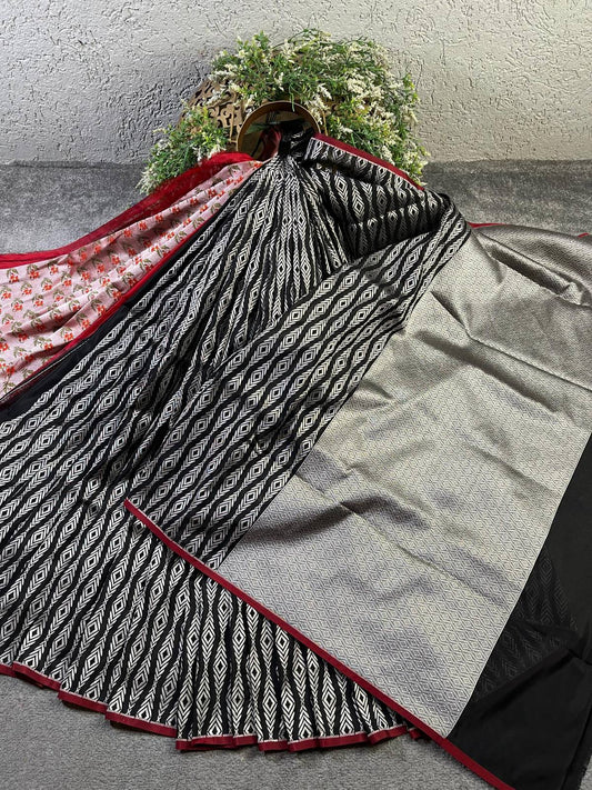 BLACK SILK PURE HANDLOOM BANARASI SAREE
