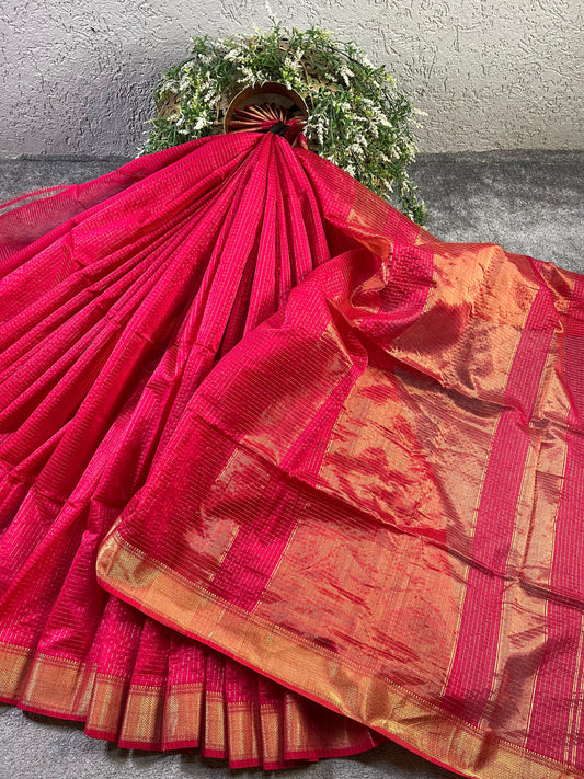 PINK SICO PURE HANDLOOM MAHESHWARI SAREE