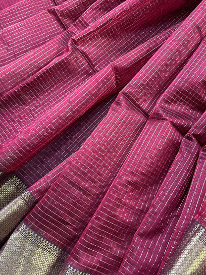 RED SICO PURE HANDLOOM MAHESHWARI SAREE