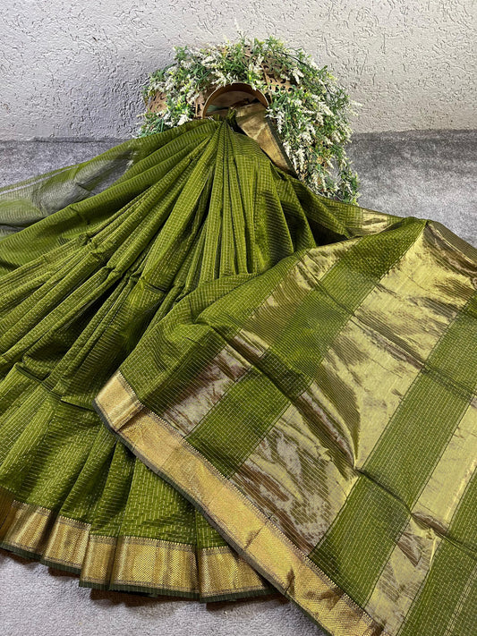 GREEN SICO PURE HANDLOOM MAHESHWARI SAREE