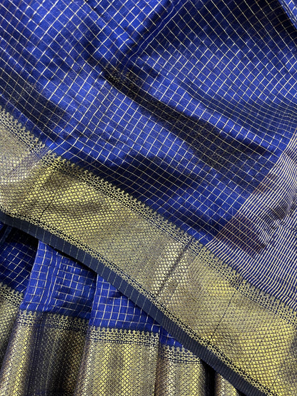 MIDNIGHT BLUE SICO PURE HANDLOOM MAHESHWARI SAREE