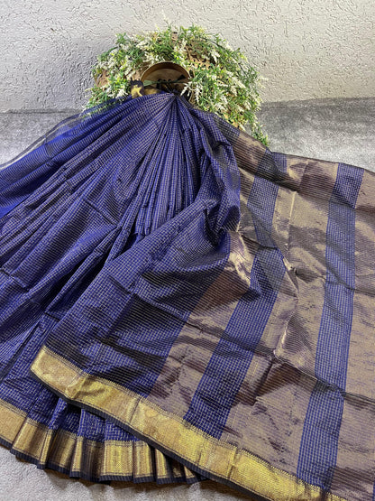 MIDNIGHT BLUE SICO PURE HANDLOOM MAHESHWARI SAREE