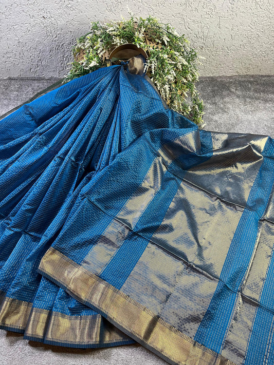 BLUE SICO PURE HANDLOOM MAHESHWARI SAREE
