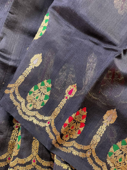 BLACK SILK PURE HANDLOOM CHANDERI SAREE