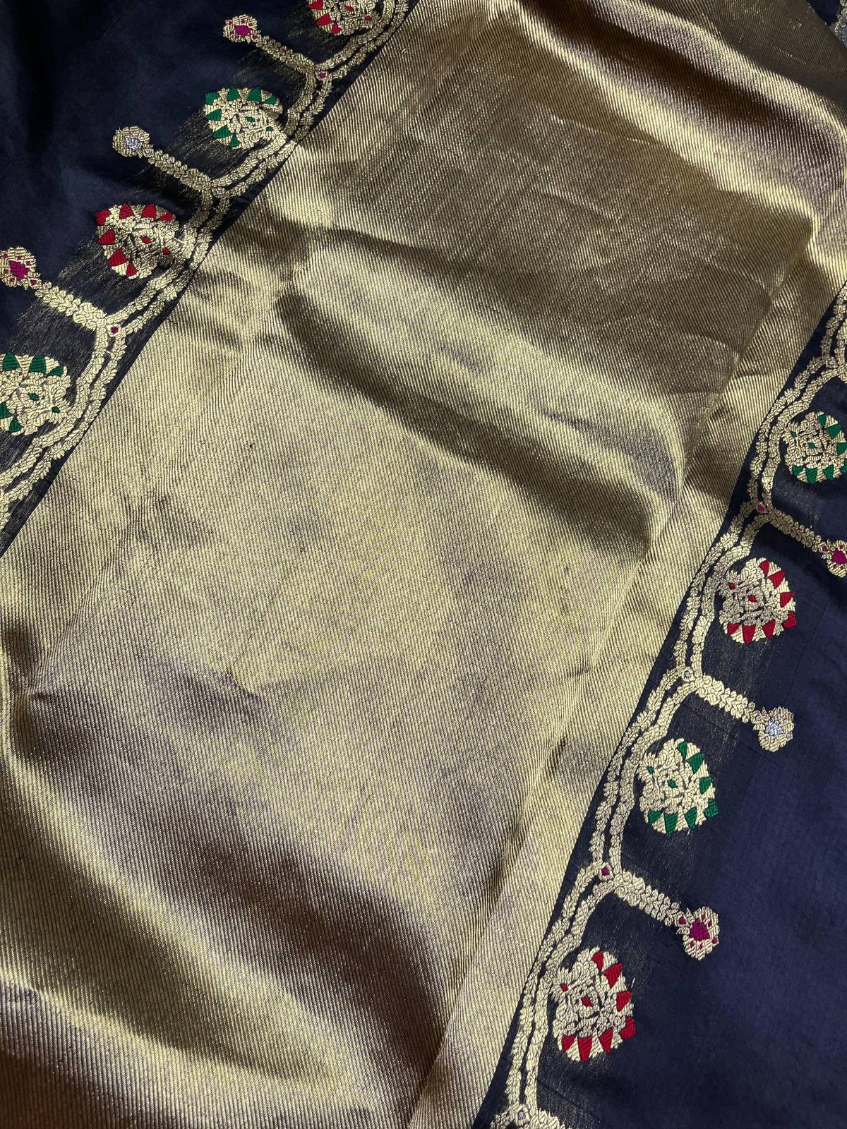 BLACK SILK PURE HANDLOOM CHANDERI SAREE