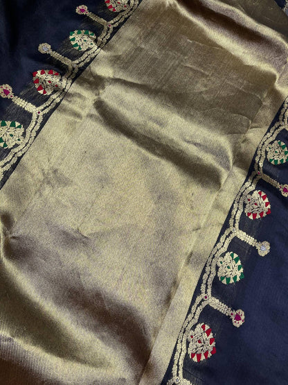 BLACK SILK PURE HANDLOOM CHANDERI SAREE