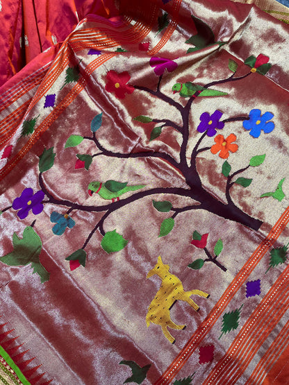 TWO TONE PINK  SILK PURE HANDLOOM PAITHANI SAREE