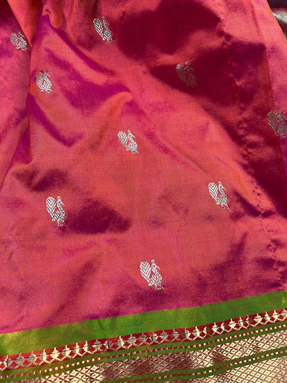 TWO TONE PINK  SILK PURE HANDLOOM PAITHANI SAREE