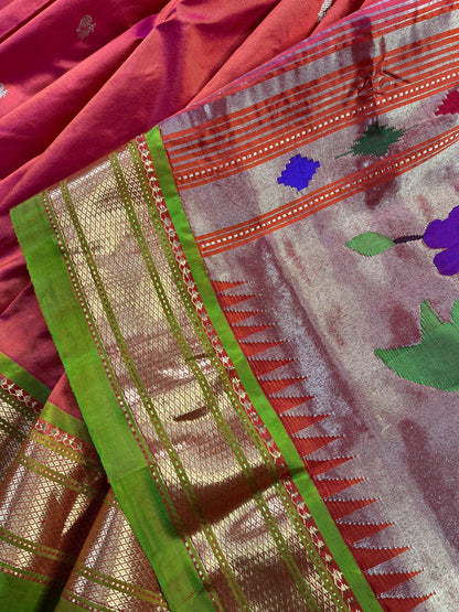 TWO TONE PINK  SILK PURE HANDLOOM PAITHANI SAREE