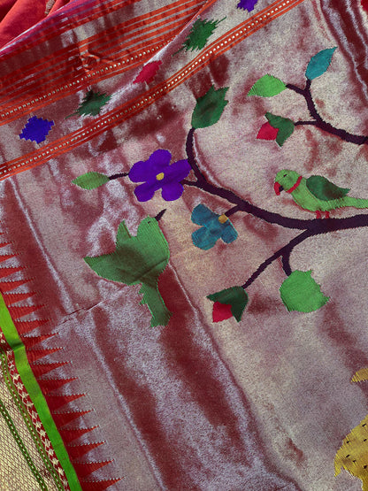 TWO TONE PINK  SILK PURE HANDLOOM PAITHANI SAREE