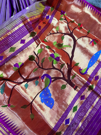 MAUVE SILK PURE HANDLOOM PAITHANI SAREE