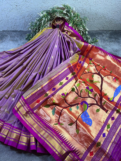 MAUVE SILK PURE HANDLOOM PAITHANI SAREE