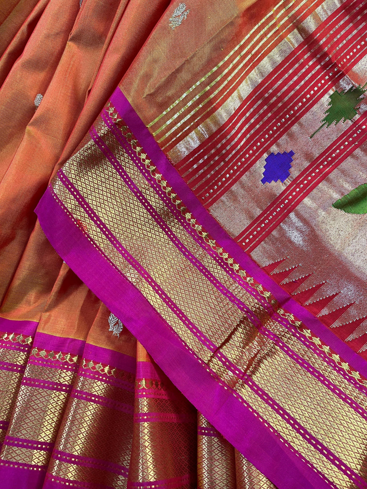 ORANGE SILK PURE HANDLOOM PAITHANI SAREE