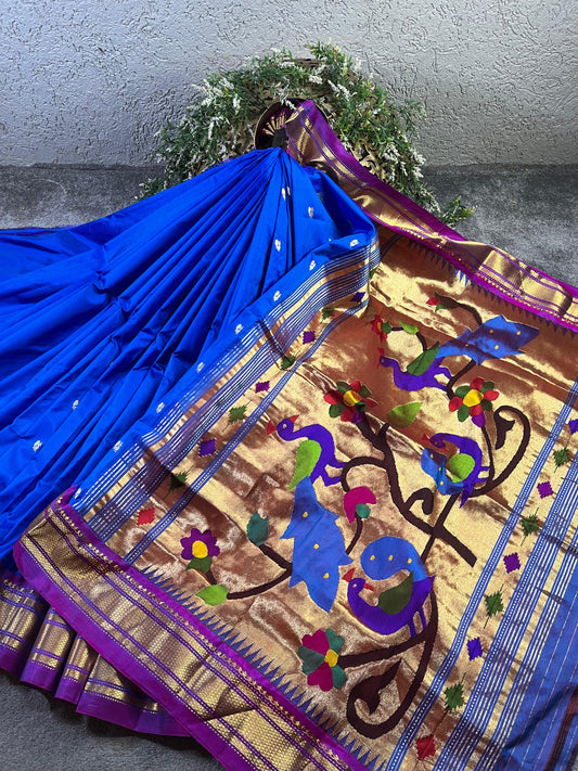 ROYAL BLUE SILK PURE HANDLOOM PAITHANI SAREE