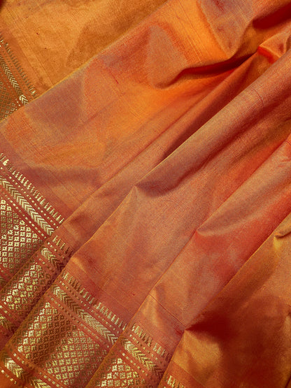 BURNT ORANGE SILK PUE HANDLOOM PAITHANI SAREE