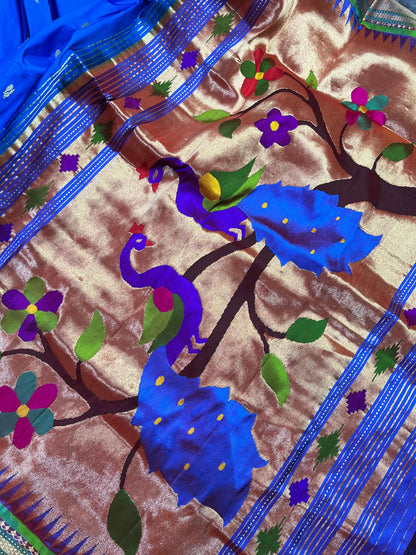 ROYAL BLUE SILK PURE HANDLOOM PAITHANI SAREE