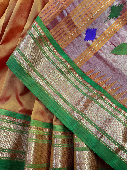 ORANGE SILK PURE HANDLOOM PAITHANI SAREE