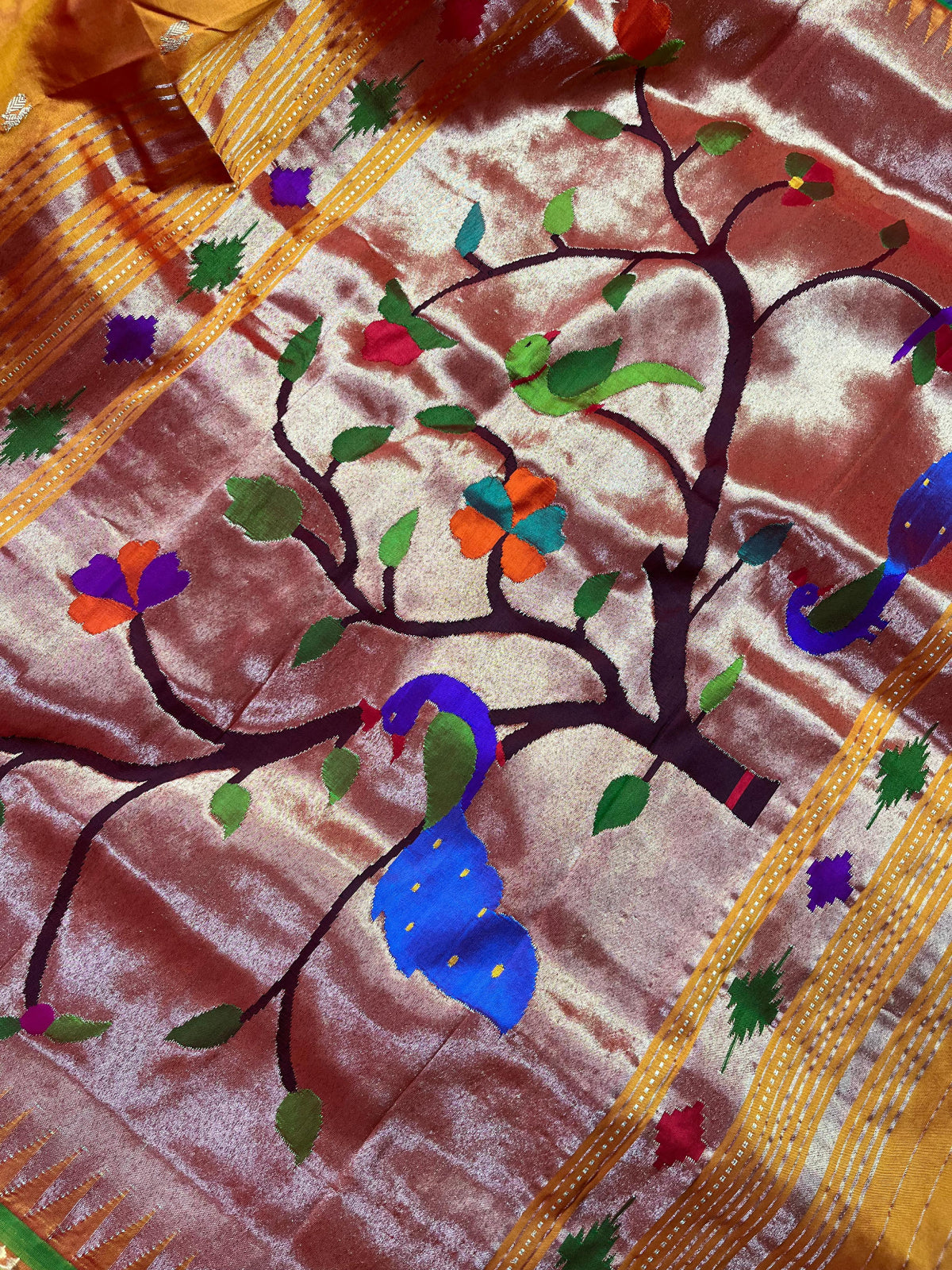 ORANGE SILK PURE HANDLOOM PAITHANI SAREE