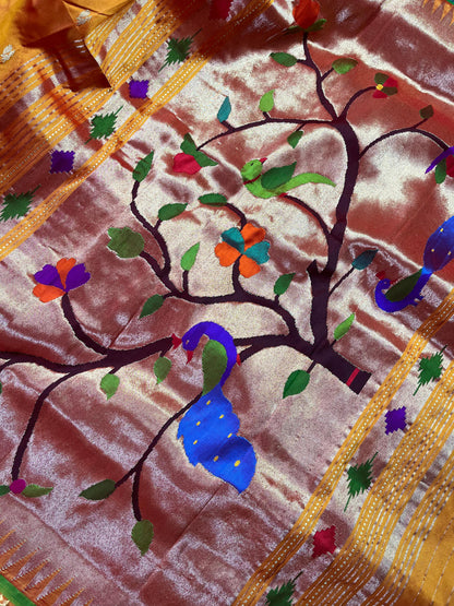 ORANGE SILK PURE HANDLOOM PAITHANI SAREE