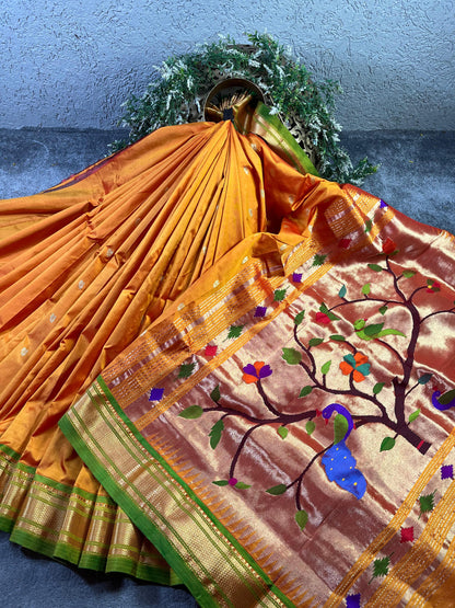 ORANGE SILK PURE HANDLOOM PAITHANI SAREE