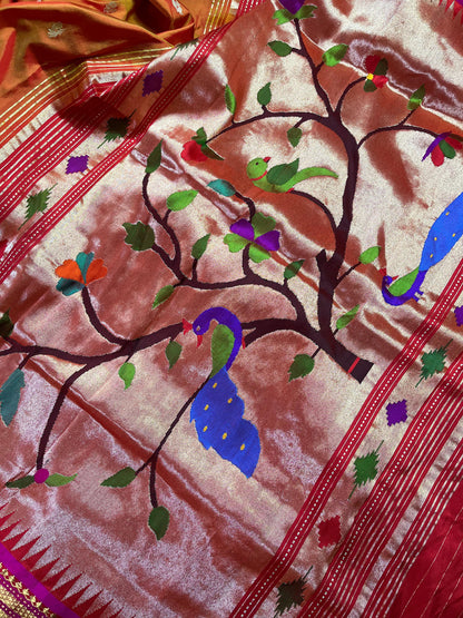 ORANGE SILK PURE HANDLOOM PAITHANI SAREE