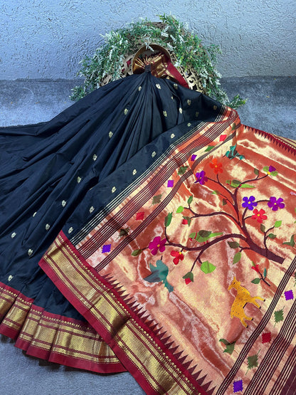 BLACK SILK PURE HANDLOOM PAITHANI SAREE
