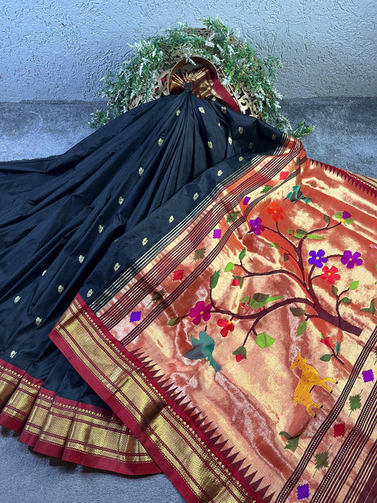 BLACK SILK PURE HANDLOOM PAITHANI SAREE