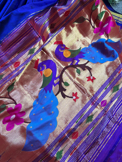 ROYAL BLUE SILK PURE HANDLOOM PAITHANI SAREE
