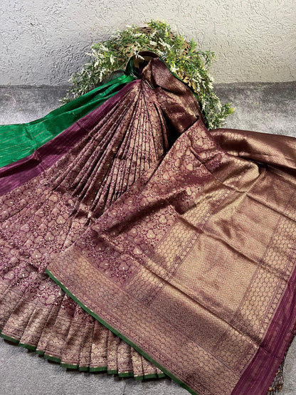 DARK WINE SILK PURE HANDLOOM BANARASI SAREE