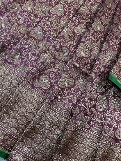 DARK WINE SILK PURE HANDLOOM BANARASI SAREE