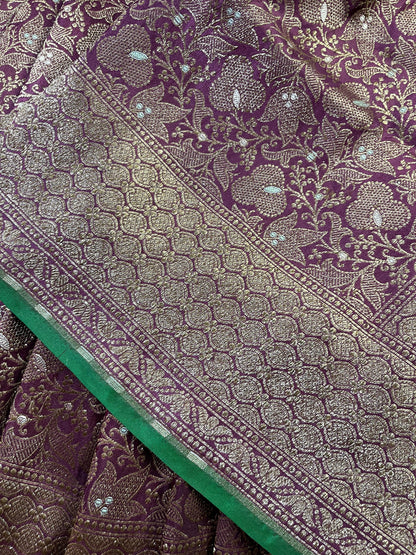 DARK WINE SILK PURE HANDLOOM BANARASI SAREE