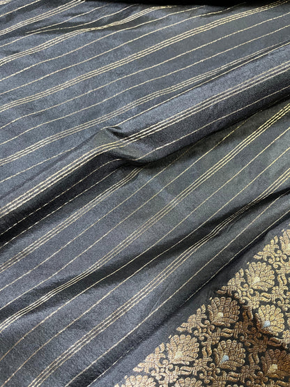 BLACK SILK PURE HANDLOOM BANARASI SAREE