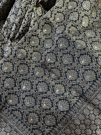 BLACK SILK PURE HANDLOOM BANARASI SAREE