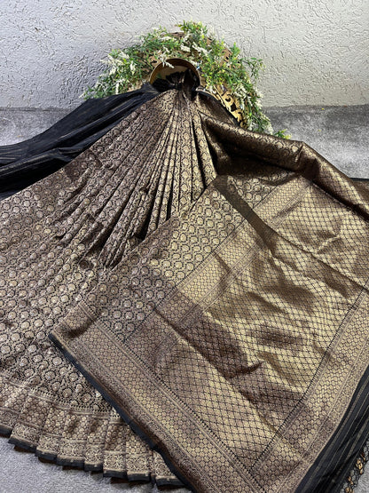 BLACK SILK PURE HANDLOOM BANARASI SAREE