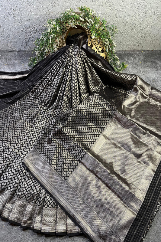 BLACK SLK PURE HANDLOOM BANARASI SAREE