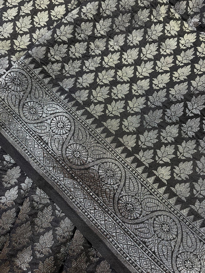 BLACK SILK PURE HANDLOOM BANARASI SAREE