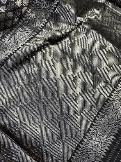 BLACK SILK PURE HANDLOOM BANARASI SAREE