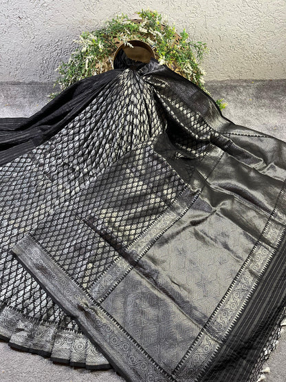 BLACK SILK PURE HANDLOOM BANARASI SAREE