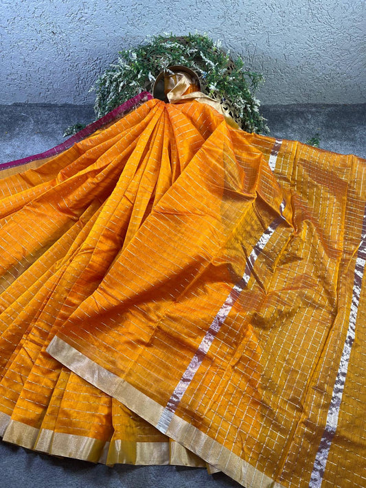 MANGO YELLOW SICO PURE HANDLOOM CHANDERI SAREE