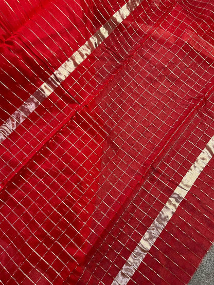 RED SICO PURE HANDLOOM CHANDERI SAREE