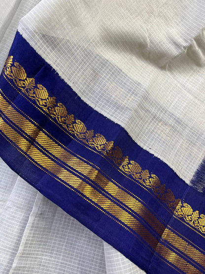 POWDER BLUE COTTON PURE HANDLOOM GADWAL SAREE