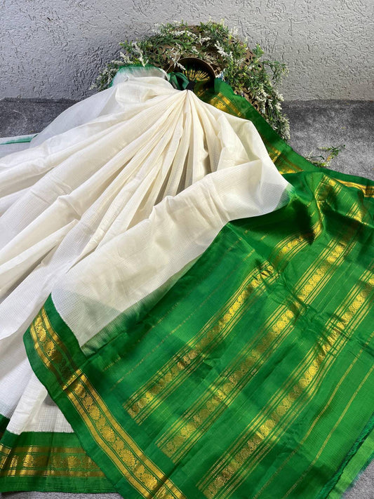 WHITE COTTON PURE HNADLOOM GADWAL SAREE