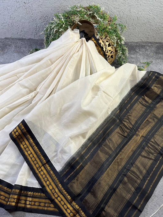 WHITE COTTON PURE HANDLOOM GADWAL SAREE