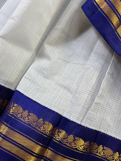 POWDER BLUE COTTON PURE HANDLOOM GADWAL SAREE